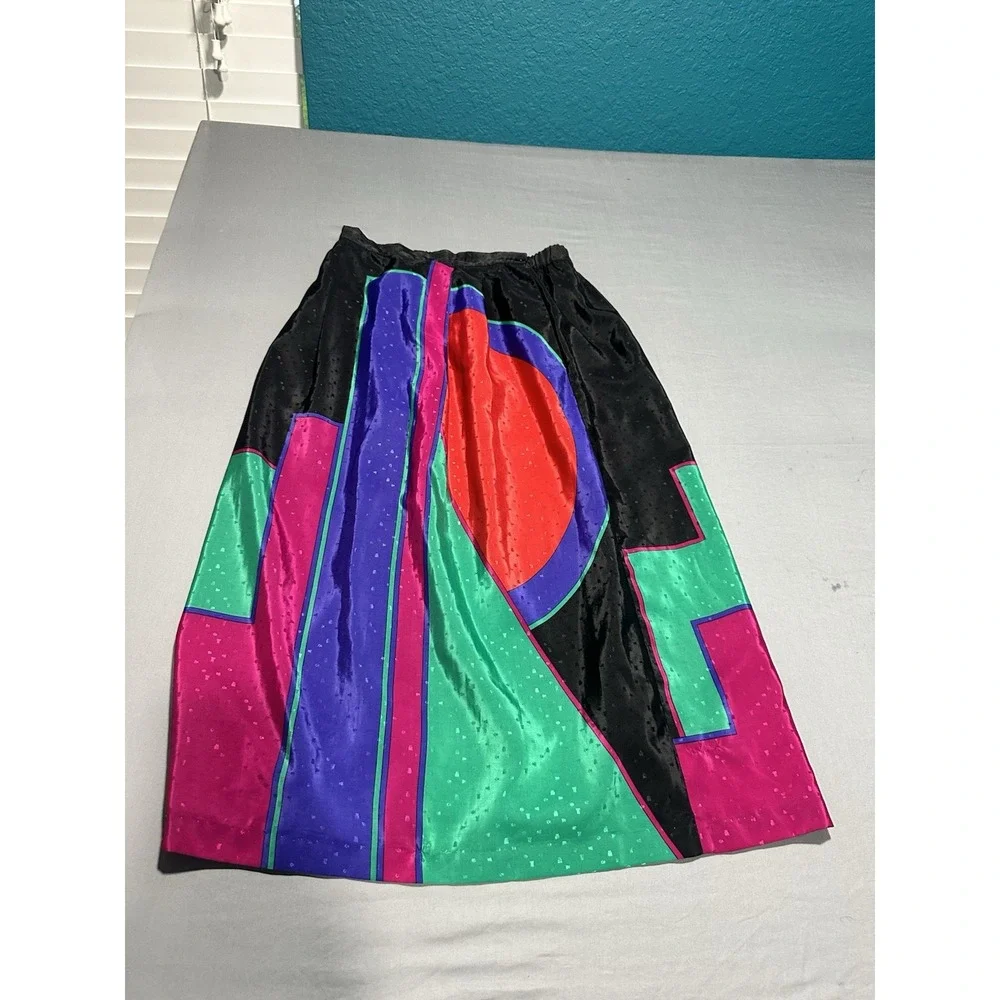 VTG 60/ 70s Retro Color Block Geometric Midi Skirt Colorful 8